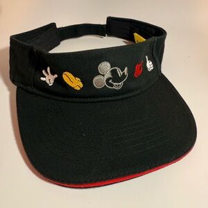 Disney Mickey Mouse Black Embroidered Visor Hat Red Trim Adjustable